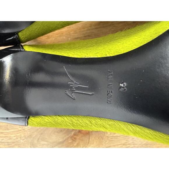 Giuseppe Zanotti Lime Green NWB Suede Black Patent Cap Toe Pointed Pumps Size 5 - Picture 13 of 14